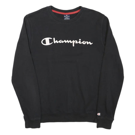 CHAMPION Mens Black Crew Neck S Cotton Blend Logo Sweatshirt Pullover