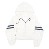 Womens White & Black Striped Hooded Zip Jacket M Polyester Plain Casual