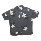 BACHRACH Mens Black & White Floral Casual Shirt L Cotton Blend Hawaiian Style