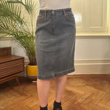 Unbranded Embroidered Denim Skirt - 30W UK 10 Black Cotton