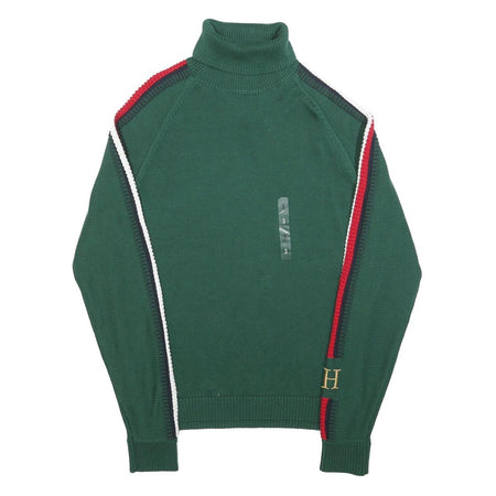 TOMMY HILFIGER Mens Green Patterned Jumper Roll Neck Chunky Knit Size S H T