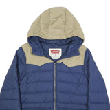 LEVI'S Mens Blue & Beige Puffer Jacket M Polyester Quilted Outdoor Zip Hooded