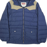 LEVI'S Mens Blue & Beige Puffer Jacket M Polyester Quilted Outdoor Zip Hooded