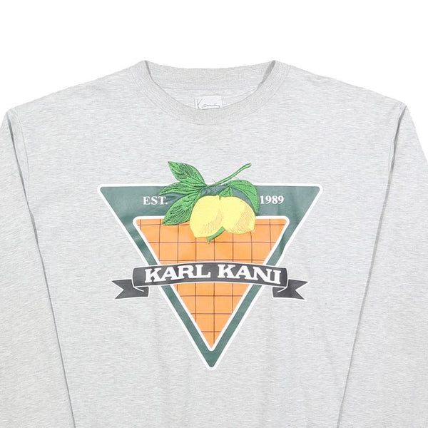 KARL KANI Womens Grey Sweatshirt Crew Neck M Printed Logo Pullover Cotton Blend