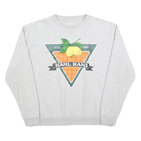 KARL KANI Womens Grey Sweatshirt Crew Neck M Printed Logo Pullover Cotton Blend