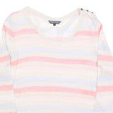 TOMMY HILFIGER Womens White Pink Blue Striped Basic Top 3/4 Sleeve Round Neck L