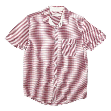 LEVI'S Mens Red & White Check Shirt S Short Sleeve Cotton Blend Casual Summer