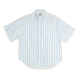 WEEDS Mens White & Blue Striped Shirt M Cotton Casual Short Sleeve Summer