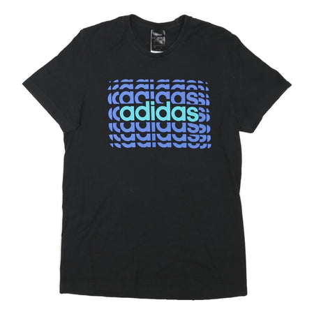 ADIDAS Mens Black & Blue Graphic T-Shirt S Short Sleeve Crew Neck Cotton Blend