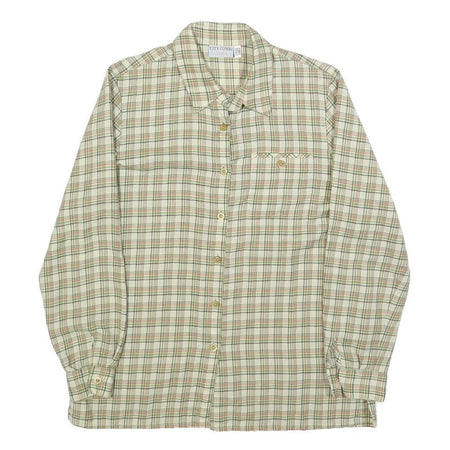 DELMOD Womens Cream & Green Check Shirt UK 12 Classic Cotton Blend Long Sleeve