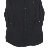 GUESS Womens Black Shirt Long Sleeve Button Neck S Lightweight Polyester