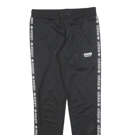 ADIDAS Womens Joggers Black & White Logo Tape Slim Tapered UK 10 W28 L29
