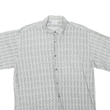 Mens White & Black Patterned Cotton Blend Shirt L Casual Button-Up Summer