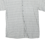 Mens White & Black Patterned Cotton Blend Shirt L Casual Button-Up Summer