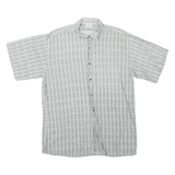 Mens White & Black Patterned Cotton Blend Shirt L Casual Button-Up Summer