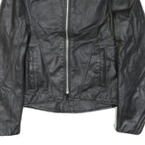 GOLDEN CROWN Mens Black Leather Biker Jacket M Zip Plain Stylish Fit