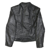 GOLDEN CROWN Mens Black Leather Biker Jacket M Zip Plain Stylish Fit