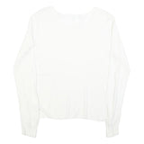 LAURA ASHLEY Womens White Cotton Blend Basic Long Sleeve Round Neck Top UK 14