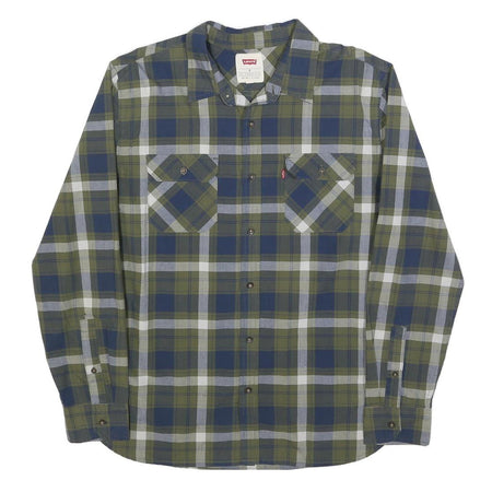 LEVI'S Mens Blue & Green Check Shirt M Cotton Blend Casual Long Sleeve Button