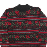 BASIC EDITIONS Womens Black & Red Floral Patterned Jumper Crew Neck Basic Knit