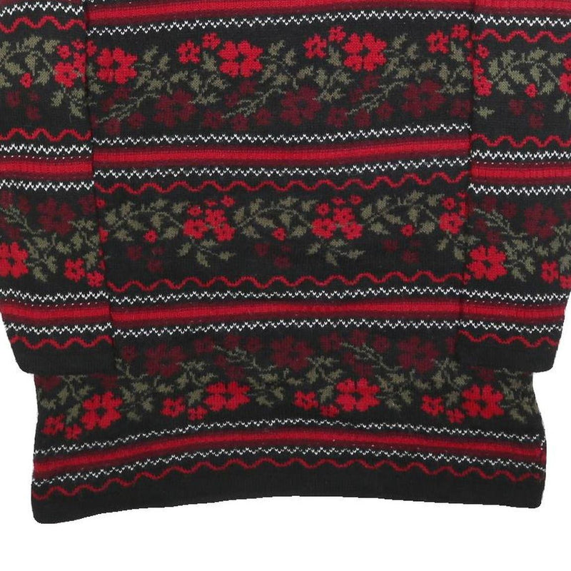 BASIC EDITIONS Womens Black & Red Floral Patterned Jumper Crew Neck Basic Knit