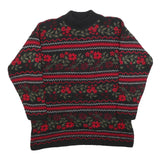 BASIC EDITIONS Womens Black & Red Floral Patterned Jumper Crew Neck Basic Knit