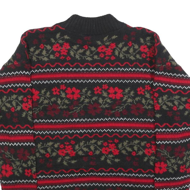 BASIC EDITIONS Womens Black & Red Floral Patterned Jumper Crew Neck Basic Knit