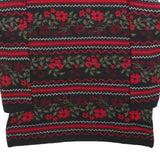 BASIC EDITIONS Womens Black & Red Floral Patterned Jumper Crew Neck Basic Knit