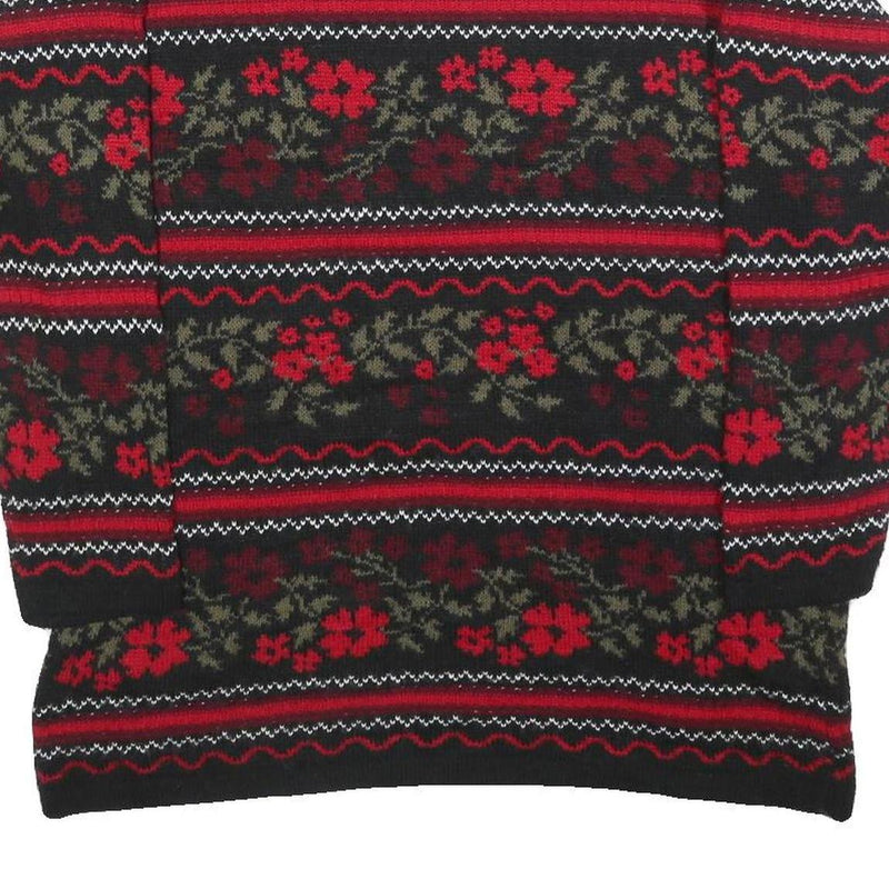 BASIC EDITIONS Womens Black & Red Floral Patterned Jumper Crew Neck Basic Knit