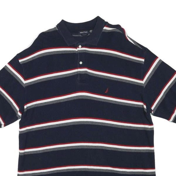 NAUTICA Mens Blue White & Red Striped Short Sleeve Polo Shirt XL Classic Fit