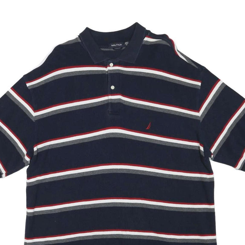 NAUTICA Mens Blue White & Red Striped Short Sleeve Polo Shirt XL Classic Fit