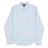 TOMMY HILFIGER Mens White Green & Blue Check Shirt M Classic Button Down Cotton