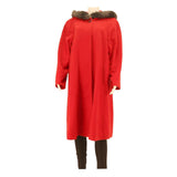 C&A Womens Red Wool Blend Classic Coat M Button Hooded Plain Long Sleeve