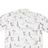 MICHAEL AUSTIN Mens White & Grey Coastal Print Shirt 2XL Cotton Blend Summer