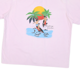 Mens Pink Surfing Print Cotton Blend Shirt XL Tropical Beach Style Casual