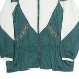 BEST UNITED GARMENTS Womens White & Green Retro Nylon Jacket XL Zip Athletic Fit