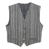 Womens Grey Striped Classic Button Cotton Blend Waistcoat XS Woven Stylish