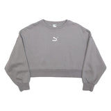 PUMA Womens Grey Cotton Blend Crew Neck Sweatshirt S Cropped Casual Pullover