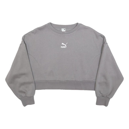 PUMA Womens Grey Cotton Blend Crew Neck Sweatshirt S Cropped Casual Pullover