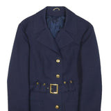 Navy Womens Button Jacket S Classic Plain Waist Belted Coat