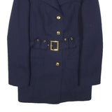 Navy Womens Button Jacket S Classic Plain Waist Belted Coat