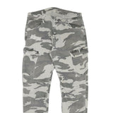 Womens Relaxed Grey & White Camo Button Trousers W30 L28 Casual Cargo Style