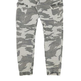 Womens Relaxed Grey & White Camo Button Trousers W30 L28 Casual Cargo Style