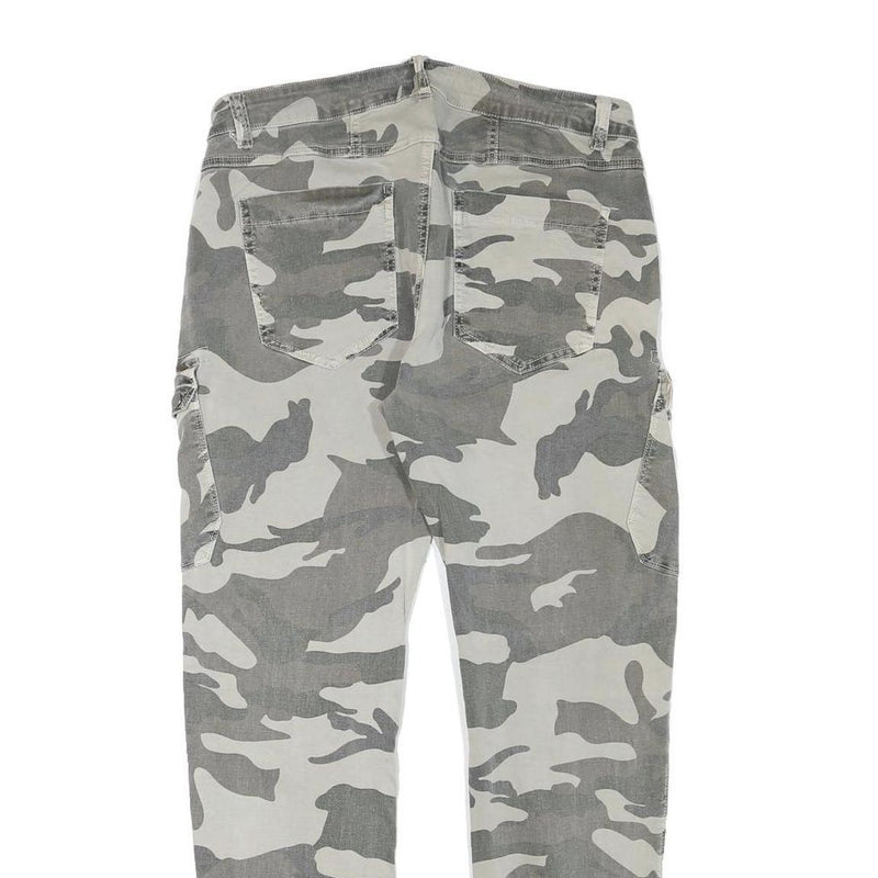 Womens Relaxed Grey & White Camo Button Trousers W30 L28 Casual Cargo Style