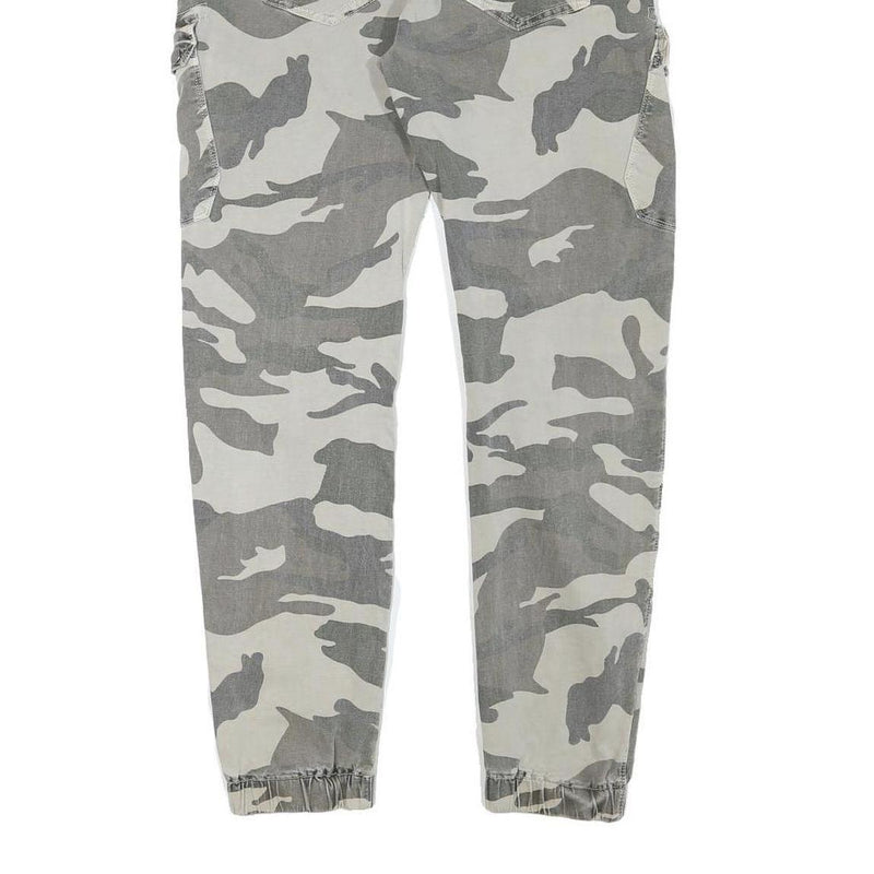 Womens Relaxed Grey & White Camo Button Trousers W30 L28 Casual Cargo Style
