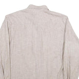Mens Beige Cotton Shirt L Classic Fit Button Down Pocket Long Sleeve Casual