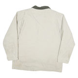 LL BEAN Mens Beige & Green Cotton Chore Jacket L Woven Button Workwear Relaxed