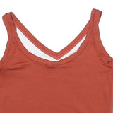 NIKE Womens Red Orange Ribbed Crop Top Sleeveless V-Neck L Swoosh Embroidered