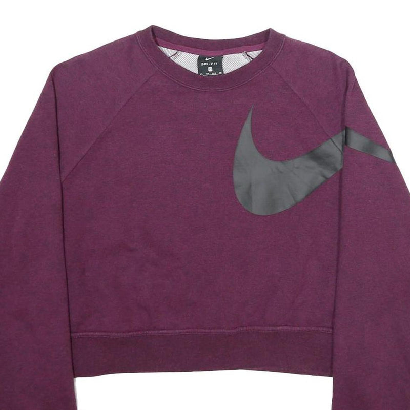 NIKE Womens Maroon Crew Neck XS Cropped Sweatshirt Logo Swoosh Activewear