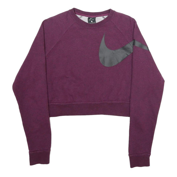 NIKE Womens Maroon Crew Neck XS Cropped Sweatshirt Logo Swoosh Activewear